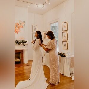 J S Collections River Puff Sleeve Column Gown - Blush - Size 14 unaltered